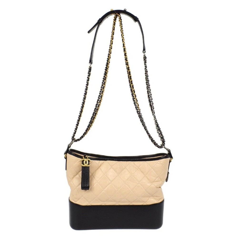 Chanel Beige Black Calfskin Medium Gabrielle Shoulder Bag 171596